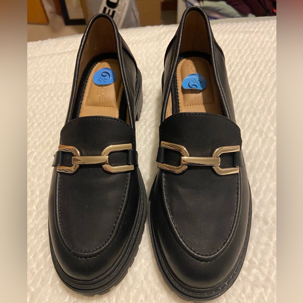 Black Loafers with Gold Buckle
